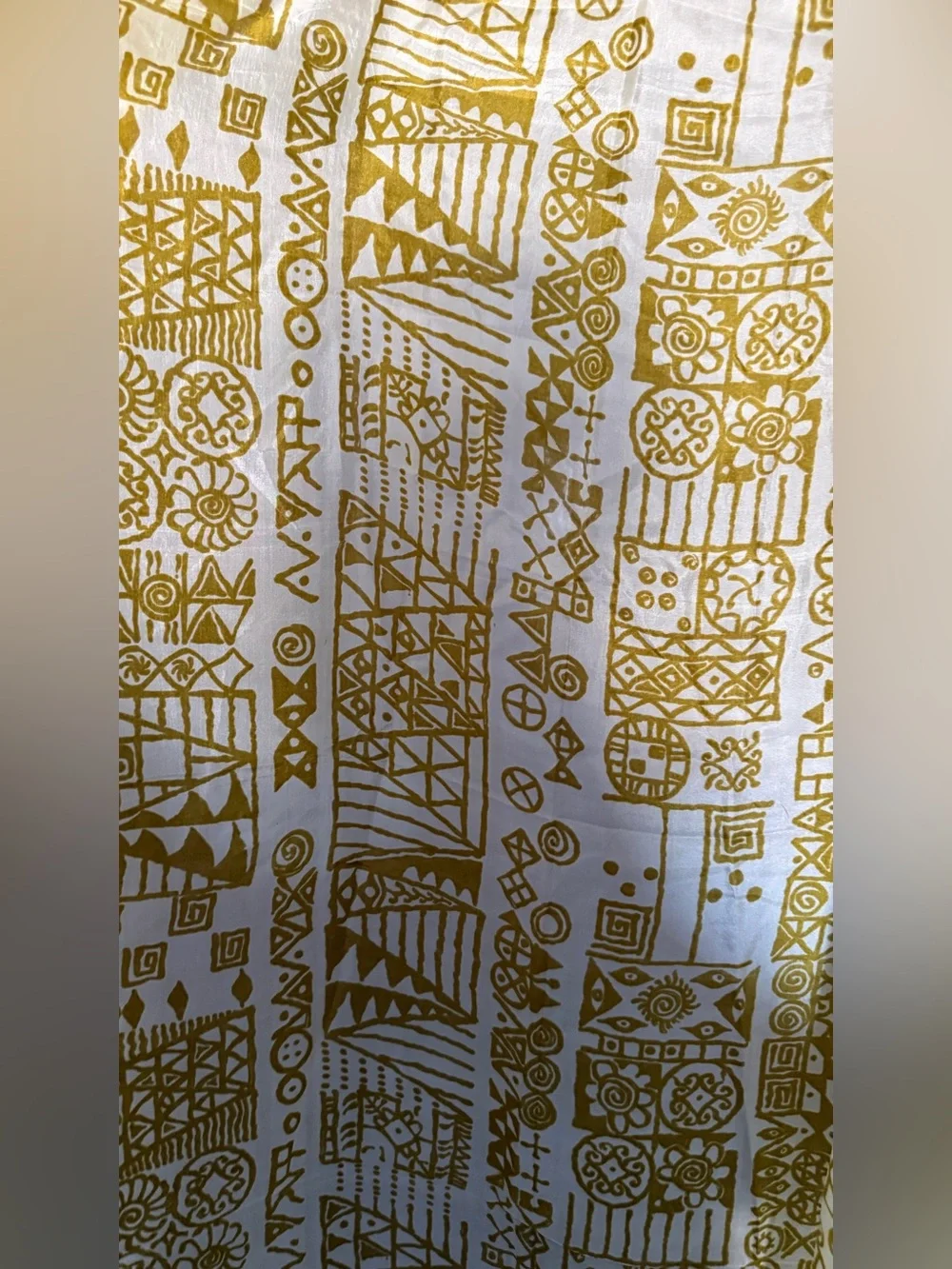 Trades of Hope 100% Silk Scarf Wrap Shawl Ivory Mustard Gold Fringe 35x66”